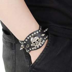 Resim Dğler ve Çivili Kürek Kemikli Punk Rock Tarzı PU Deri Bileklik, Gotik Moda Bileklik, Kaplama Yok - Siyah 