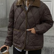 Resim Kadınlar İçin Kahverengi Sonbahar Ceketi - Altın Tonlu Bej Yaka ve Tek Düğme Kapama, H-Line Siluetli Uzun Kollu Şık Blazer Mont, Çok Amaç İşlevsel Ceplere Sahip Günlük & Resmi Giyim İçin, İnce Bayanlar için Zarif Üst Giysi, Şık Çizgi Desen Klasik Yakalı Rahat Fit Esnemeyen Kumaş ile Makinede yıkanabilir 