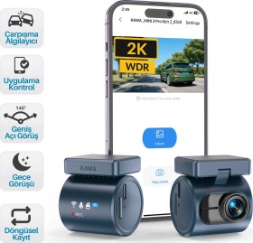 Resim Kawa Mini 3 Pro Gen2 2k 1296p Wdr 145 Geniş Açı Lens Wifi Araç Kamerası + 32gb Hafıza Kartı 