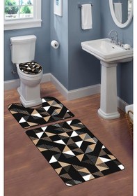 Resim Modern Desenli Dijital Baskı 3 Lü Banyo Paspas Takımı Yıkanabilir Kaymaz Tabanlı Klozet Takımı Klz0016 Renkli 