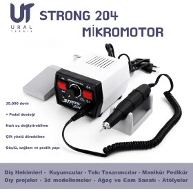 Resim Strong 204 Mikromotor Dremel Kuyumcu Diş Hekimi Takı Tırnak Manikür Ağaç Cam Sanat Makine 