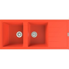 Resim Polex Cristalüx Granit Evye P-X116 Turuncu 2 Hazneli Tezgah Altı Ve Tezgah Üstü Mutfak Evyesi 116.5x50.8 CM 