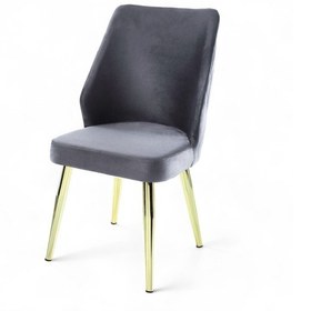 Resim Puffy Sandalye - Babyface Gri Kumaş - Metal Gold Ayak 