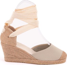 Resim Star Tombis Gerçek Elişi Bej Ipli Dolgu Topuk Keten Espadril Handmade 
