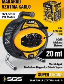 Resim Sgs SGS2130 3x1,5mm 20 Metre Makaralı Uzatma Kablo 4 Lü Priz 