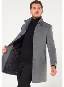 Resim Slimfit Ezel Model Kışlık Düz Gri Kaşe Kaban Palto Renkleri Var-Gri 