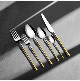 Resim Nehir Marbella Altın Sade 6 Kişilik 36 Parça Çatal Kaşık Bıçak Takımı 