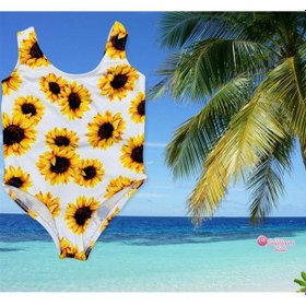 Resim Lolliboomkids Kız Çocuk Sunflower Ayçiçeği Desen Beyaz Üzeri Baskılı Mayo Yeni Sezon Sarı 