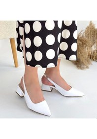 Resim Biçomi Morji Beyaz Cilt Topuklu Ayakkabı Çok Renkli 