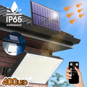 Resim 400 LED Güneş Sel Lambası Hareket Sensörü ile, 3 Mod, IP65 Su Geçirmez, Dış Duvarlar, Avlular ve Garajlar için İdeal - Güneş Enerjili Güvenlik Lambası, Dış Aydınlatma | Modern Dış Aydınlatma | Dayanıklı Plastik Lamba, Dış Aydınlatma Aksesuarları 