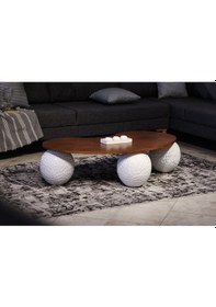 Resim Modern Top Sehpa & Küre Ceviz Mdf Orta Sehpa - Beyaz Desenli 