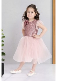 Resim Küpeli Pul Payet Tüllü Kız Çocuk Elbise Mnk0526 001 