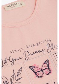 Resim Breeze Kız Çocuk Tişört Kolları Güpür Nakışlı Kelebek Baskılı 1.5-5 Yaş, Pembe-pembe Pembe 