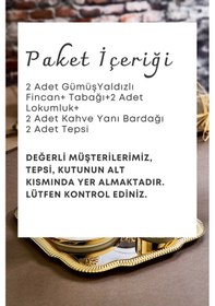 Resim Grimorlife 2 Kişilik Tepsili Gold Porselen Ağaç Detaylı Fincan Sunum Seti-söz Nişan Kahve Fincanı Gold 