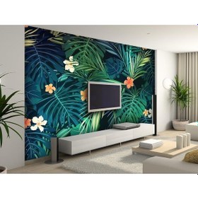 Resim Tropikal Yapraklar Ve Çiçekler Duvar Kağıdı (361176760) 