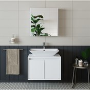 Resim ROOMART Banos Banyo Tm7.2 Lavabolu Mat Beyaz Mdf 65 Cm Banyo Dolabı + Aynalı Banyo Üst Dolabı 