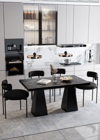 Resim Avvio Frame Lake Mdf Ayak Teddy Sandalye 80x120 Yemek Masası Mutfak Masası 4 Kişilik Masa Sandalye Takım Siyah Mermer 