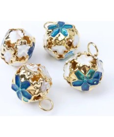 Resim Çiçekli Kulplu Çan, Hayvan Tasma Zili, Amigurumi Zili, Kına Gecesi Tef Yapımı Zili 20 Adet Koyu Mavi 