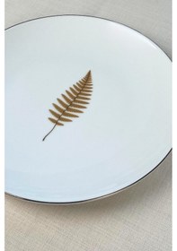 Resim Tabak Evi Porselen Natura Fern Altın Yaldız Servis Tabağı 24,50cm 4 Lü Çok Renkli 