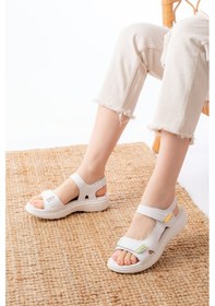 Resim Dm-363 Beyaz Baret Cırtlı Dikişli Günlük Kadın Sandalet Çok Renkli 