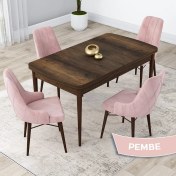Resim Canisa Concept Lia Serisi, 80 x 132 cm Açılabilir Mutfak Masa Takımı, Beyaz Masa Ceviz Ayak 4 Sandalye 