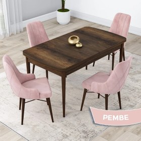 Resim Canisa Concept Lia Serisi, 80 x 132 cm Açılabilir Mutfak Masa Takımı, Beyaz Masa Ceviz Ayak 4 Sandalye 