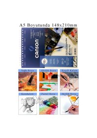 Resim Canson Çok Amaçlı Sanatsal Blok A5 200 Gr 20 Yaprak 1 Adet 12 Renk Sulu Boya Fırça Palet Spatula Fırça Temizleme Kabı 