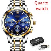 Resim Hanyang Altın Mavi Lıge Erkekler Lüks Otomatik Mekanik Saat Klasik Iş Izle Erkekler Tourbillon Su Geçirmez Erkek Kol Saati Relogio Masculino + Kutu (Yurt Dışından) 