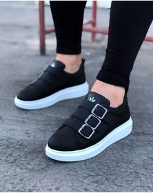 Resim WG Fashion Mp050 Bt Bağcıksız Tokalı 3 Bantlı Ortopedik Yüksek/kalın Taban Erkek Sneaker Siyah 