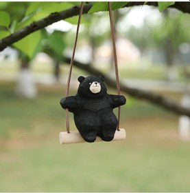Resim Honeybeeshop Sevimli El Yapımı Ahşap Sallanan Ayı Black Swing Bear Arabaya Ayna Süsü 