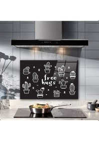 Resim Decorita Cam Ocak Arkası Koruyucu | Free Hugs-Siyah Fon|40cmx60cm 