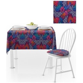 Resim Yaprak Desenli Dekoratif Geometrik Zemin Renkli Dijital Baskılı Petek Dokuma Masa Örtüsü 140x220 