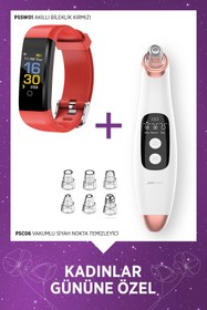 Resim Polosmart PSSW01 Akıllı Bileklik Kırmızı + PSC06 Vakumlu Siyah Nokta Temizleme Cihazı Özel Set 