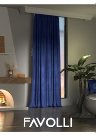 Resim Kadife Dokulu Safir Rengi Ada Fon Perde Ekstrafor Büzgülü Dream Series Safir 