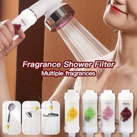Resim 2 adet Vitamin C ve Kloru Gideren Kürelerle Parfümli Duş Filtreleri - Derin Su Arıtımı ve Cilt ve Saç Bakımı için Çoklu Koku (Limone, Pini, Sakura, Kiraz) - Plastik, Oval Tasarım, Banyo Kullanımı için İdeal, Banyo Aksesuarları | Estetik Duş Tasarımı | Dayanıklı Duş Filtresi 