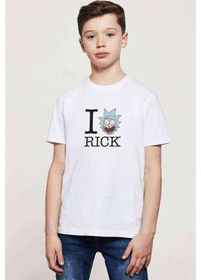 Resim Rick And Morty I Love Rick Baskılı Unisex Çocuk Beyaz T-Shirt 