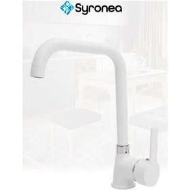 Resim Beyaz Delta Köşe Borulu Mutfak Evye Lavabo Bataryası Aç Kapa Musluk Beyaz 