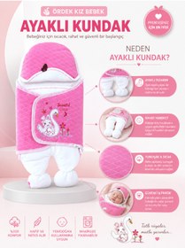 Resim Tomuycuk Ekru Kız Bebek Kundağı - Ördekli Bebek Dış Kundak & Battaniyesi 