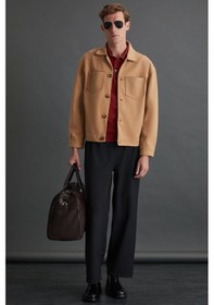 Resim Axxent Erkek Kaşe Kalın Kumaşlı Gömlek Yaka Cepli Bomber Bej Ceket 