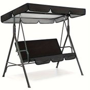Resim Dış Mekan Bahçe Patio Sallama Kapağı - Siyah Metal Çerçeve ile Oxford Kumaş, Güvenli Uygunluk için Ayarlanabilir Kayışlar, Teras, Balkon ve Deck Dekorasyonu için Tüm Hava Koşullarında Kullanım, Klasik Bağlama Stili Tasarım, Dayanıklı ve Kolay Kurulum, Dış Mekan Patio Mobilyaları, Patio Sallama Koruma, Balkon Aksesuarı, Sağlam Yapı 