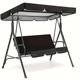 Resim Dış Mekan Bahçe Patio Sallama Kapağı - Siyah Metal Çerçeve ile Oxford Kumaş, Güvenli Uygunluk için Ayarlanabilir Kayışlar, Teras, Balkon ve Deck Dekorasyonu için Tüm Hava Koşullarında Kullanım, Klasik Bağlama Stili Tasarım, Dayanıklı ve Kolay Kurulum, Dış Mekan Patio Mobilyaları, Patio Sallama Koruma, Balkon Aksesuarı, Sağlam Yapı 