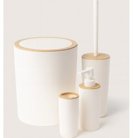 Resim Arvale Quardi Banyo Seti Modern Çizgili - 7 Litre Kova 4 Parça Banyo Çöp Kovası Seti Beyaz 