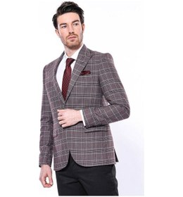 Resim Wessi Ekose Slim Fit Bordo Erkek Ceket - Wessi Bordo 