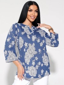 Resim Lubımıss Pamuklu Büyük Beden Bluz 446024229 Mavi 