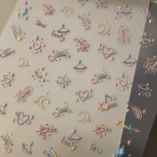 Resim 1 adet Gökkuşağı Gezegen Tırnak Çıkartmaları - Kendinden yapışkanlı DIY Çıkartmalar, Karikatür Gezegenler ve Kozmik Tasarımlar, Parlak Bitiş, Su Şişeleri, Kameralar ve Yaratıcı Sanat Projeleri için Mükemmel, Su Şişesi Çıkartmaları | Canlı Tırnak Sanatı | Kendinden yapışkanlı Çıkartmalar 