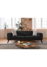 Resim Velar Yataklı Kanepe Keten Antrasit Koyu Gri 