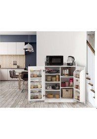 Resim Beyaz Çok Amaçlı 90 Derece Açılabilir 2 Kapaklı Kısa Kiler Dolap 