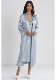 Resim Pierre Cardin Uzun Saten Sabahlık Gecelik Set 4370 Mist Mist 