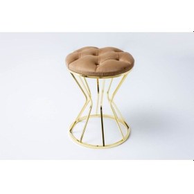 Resim Sarı Metal Ayaklı Puf Tabure Koltuk Kahverengi 