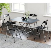 Resim 60x90 Siyah Mermer Desenli Katlanır Masa ve 4 Adet Sandalye Set 